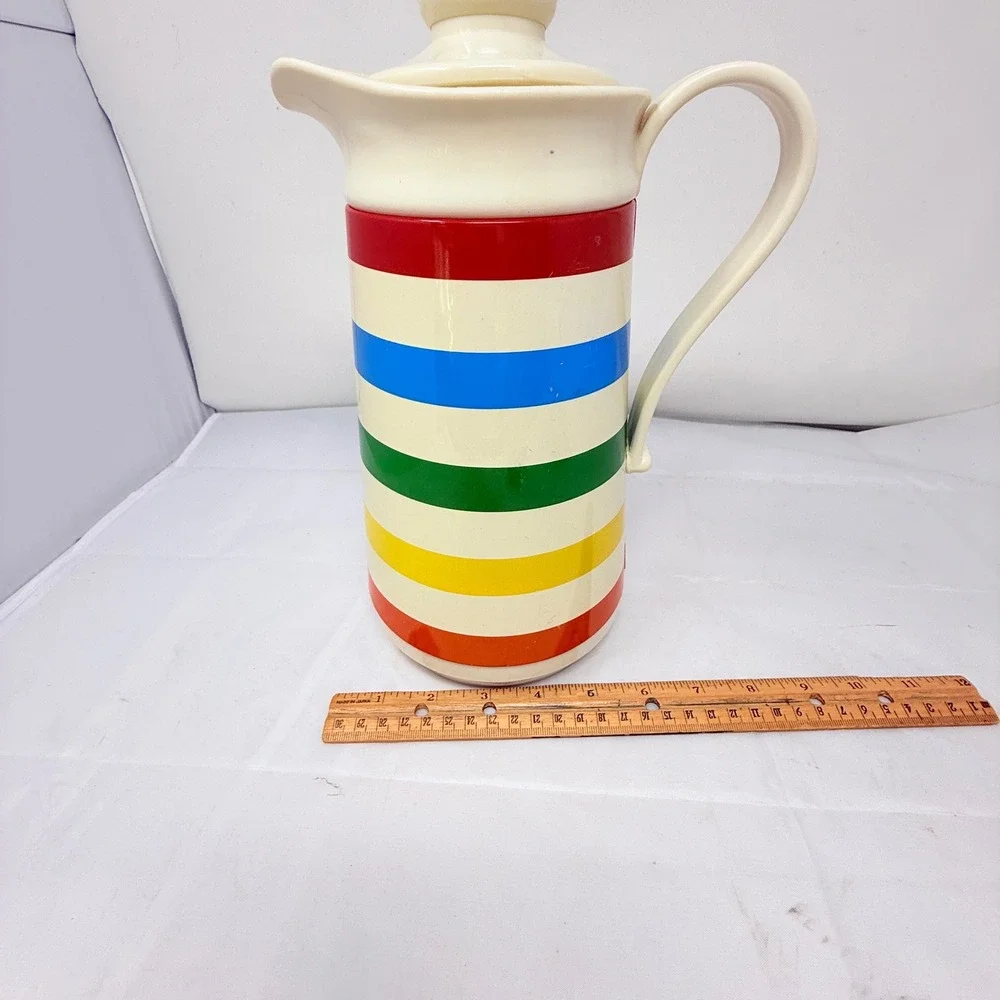 VTG Phoenix Rainbow Stripe Thermal Pitcher Coffee Beverage Carafe Thermos Lid